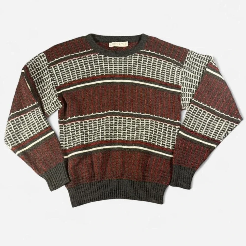 VTG 80s Jantzen Coogi Style Knit Sweatshirt Red/White/Gray Size M‎